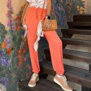 Coral silk joggers